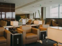 Premium class lounge features good food and showers with branded accessories