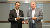During the signing ceremony held at Royal Jordanian Airlines’ office in Amman. (L) Sandesh Bilagi, chief executive of Ramco Systems. (R) Samer Majali, vice chairman/chief executive of Royal Jordanian Airlines.